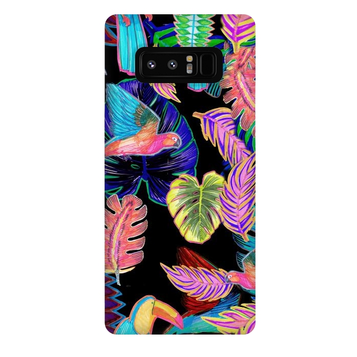 Galaxy Note 8 StrongFit Colorful sketched tropical birds and leaves by Oana 