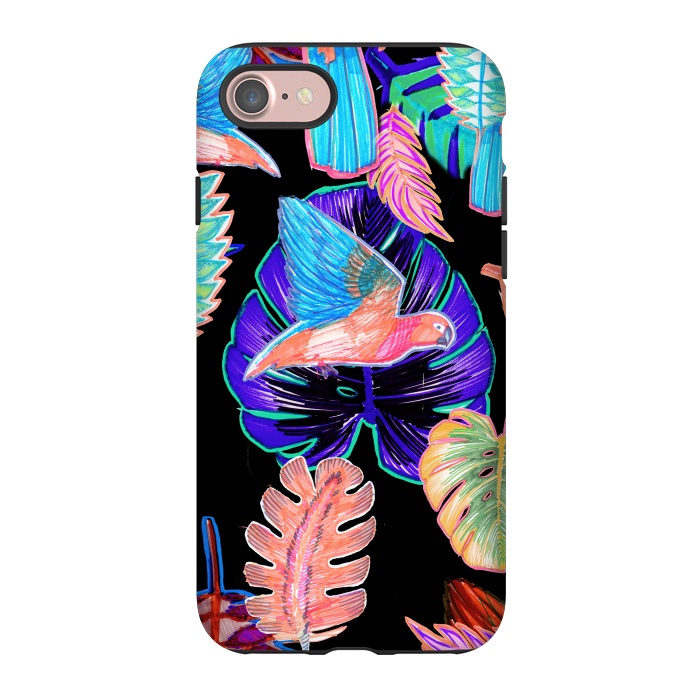 iPhone 7 StrongFit Colorful parrot and tropical leaves by Oana 