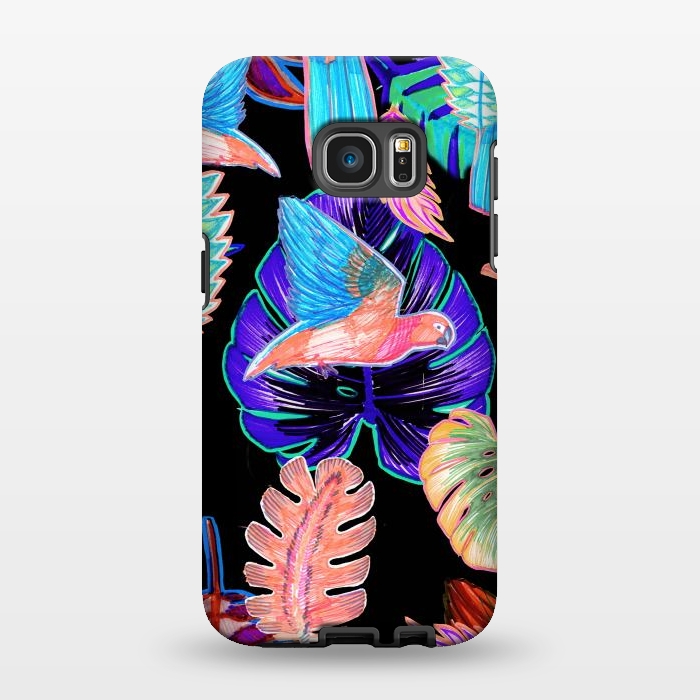 Galaxy S7 EDGE StrongFit Colorful parrot and tropical leaves by Oana 
