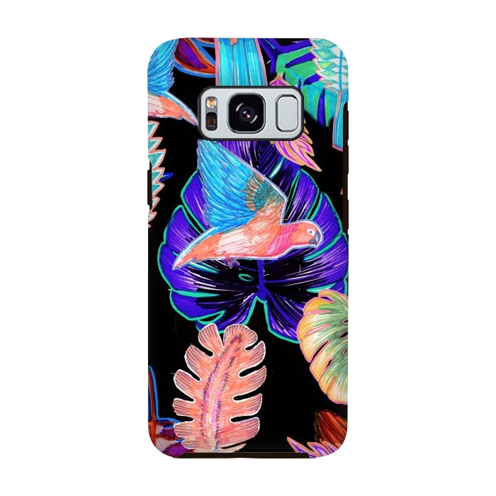 Galaxy S8 StrongFit Colorful parrot and tropical leaves by Oana 