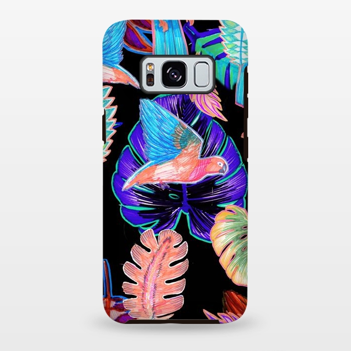 Galaxy S8 plus StrongFit Colorful parrot and tropical leaves by Oana 