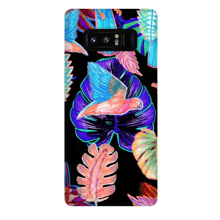 Galaxy Note 8 StrongFit Colorful parrot and tropical leaves by Oana 