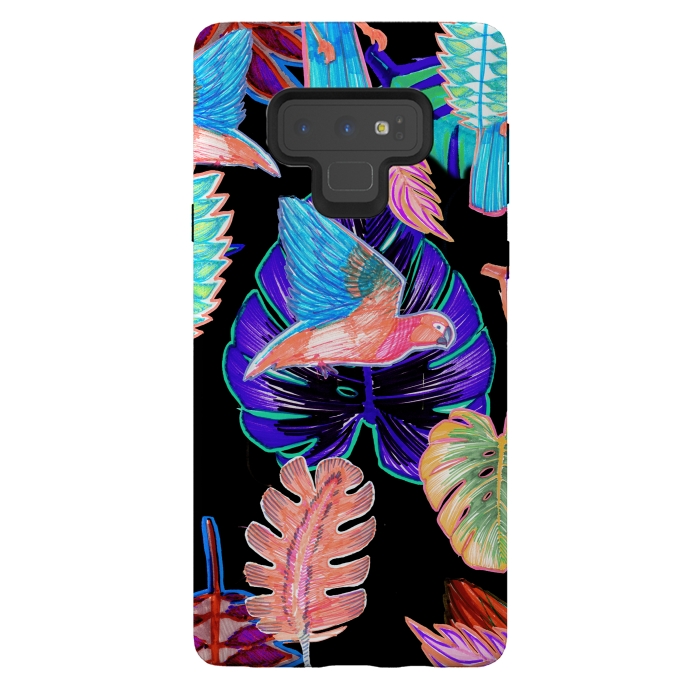 Galaxy Note 9 StrongFit Colorful parrot and tropical leaves by Oana 