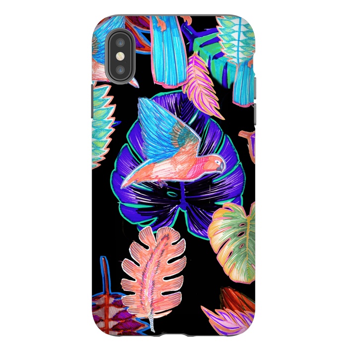 iPhone Xs Max StrongFit Colorful parrot and tropical leaves by Oana 
