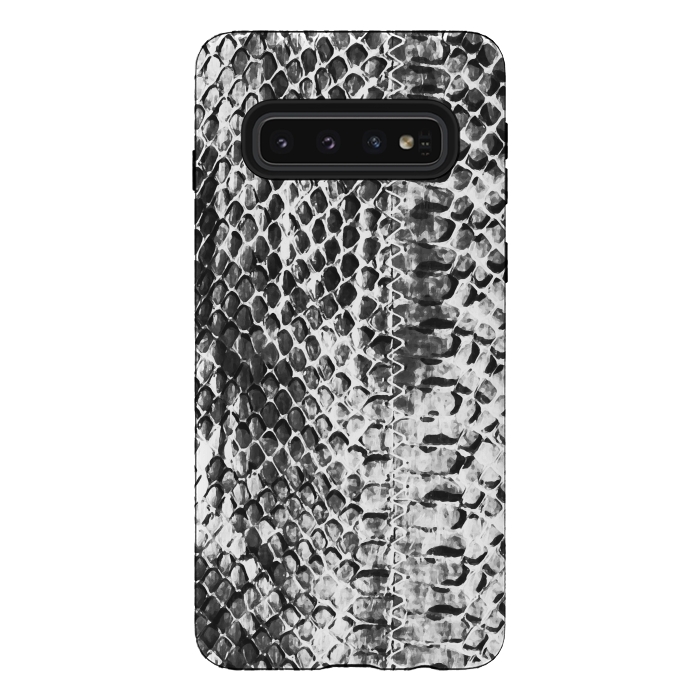 Galaxy S10 StrongFit Black and white ink snake skin animal print by Oana 