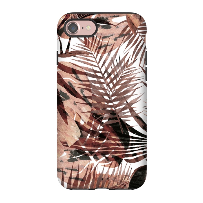 iPhone 7 StrongFit Brown tropical palm and ficus leaves by Oana 
