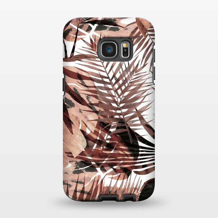 Galaxy S7 EDGE StrongFit Brown tropical palm and ficus leaves by Oana 