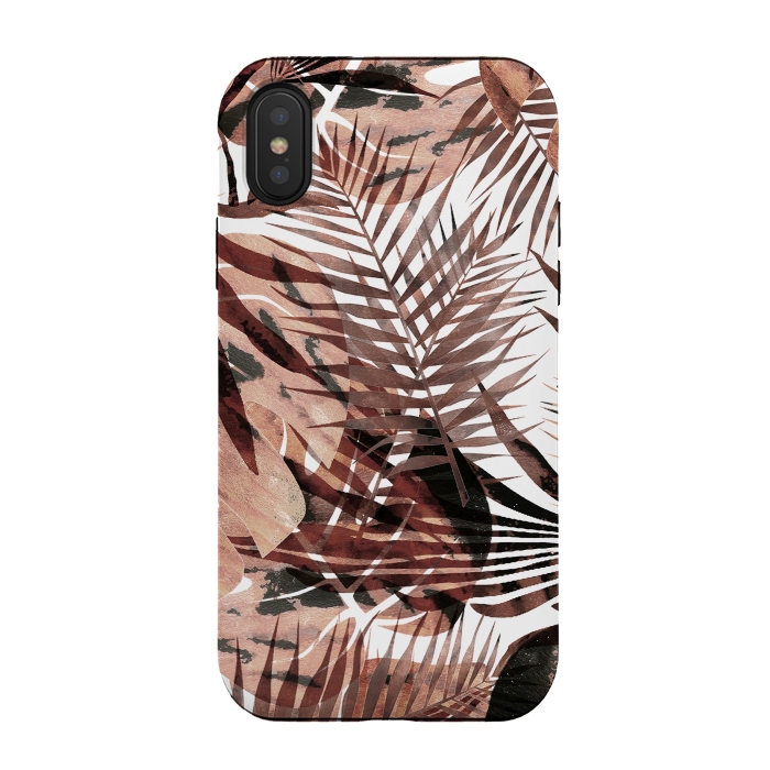 iPhone Xs / X StrongFit Brown tropical palm and ficus leaves by Oana 