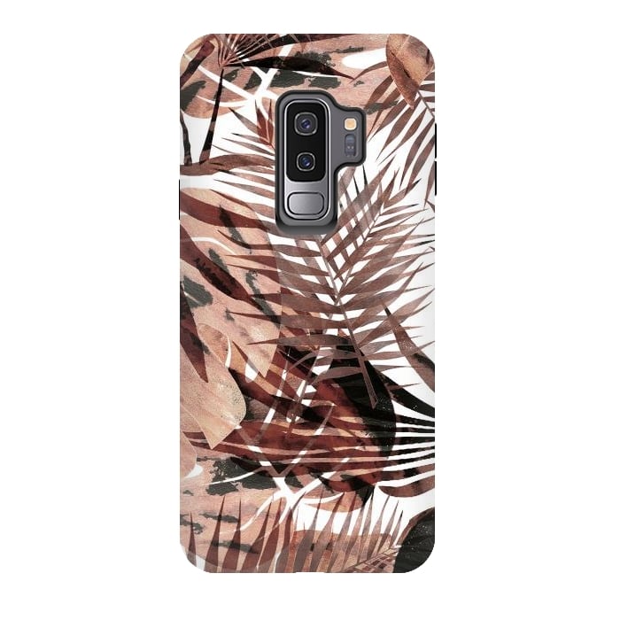 Galaxy S9 plus StrongFit Brown tropical palm and ficus leaves by Oana 