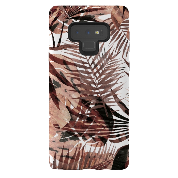 Galaxy Note 9 StrongFit Brown tropical palm and ficus leaves by Oana 