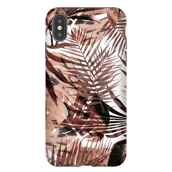 iPhone Xs Max StrongFit Brown tropical palm and ficus leaves by Oana 