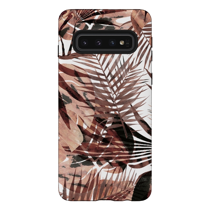 Galaxy S10 StrongFit Brown tropical palm and ficus leaves by Oana 