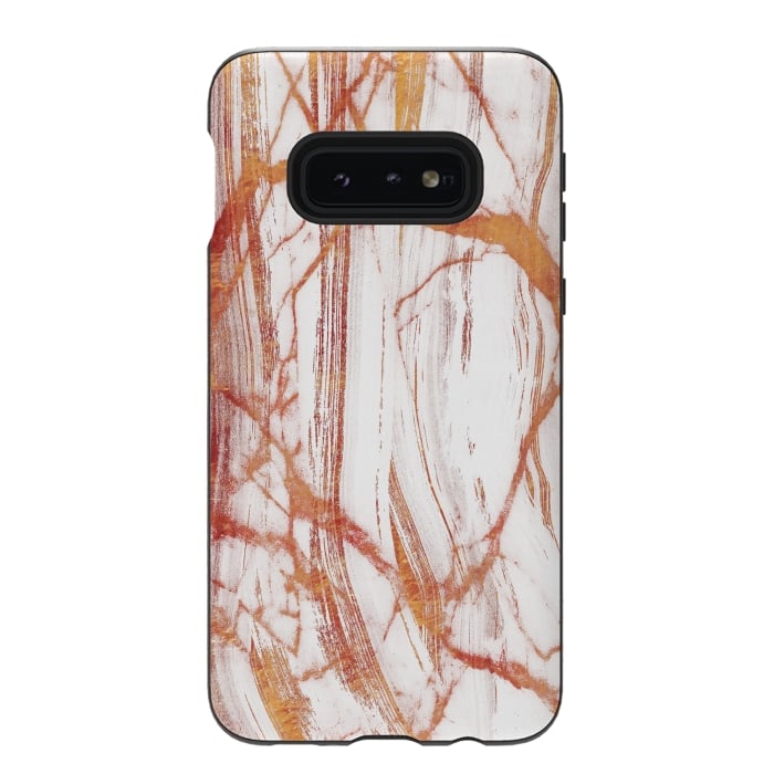 Galaxy S10e StrongFit White marble with golden cracks by Oana 