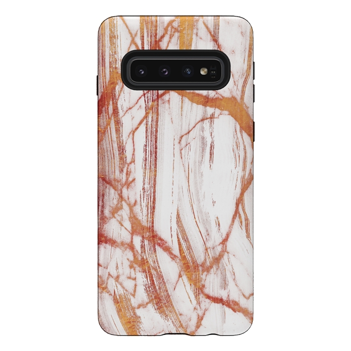 Galaxy S10 StrongFit White marble with golden cracks by Oana 