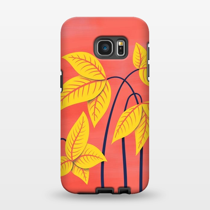 Galaxy S7 EDGE StrongFit Abstract Flowers Geometric Art In Vibrant Coral And Yellow  by Boriana Giormova