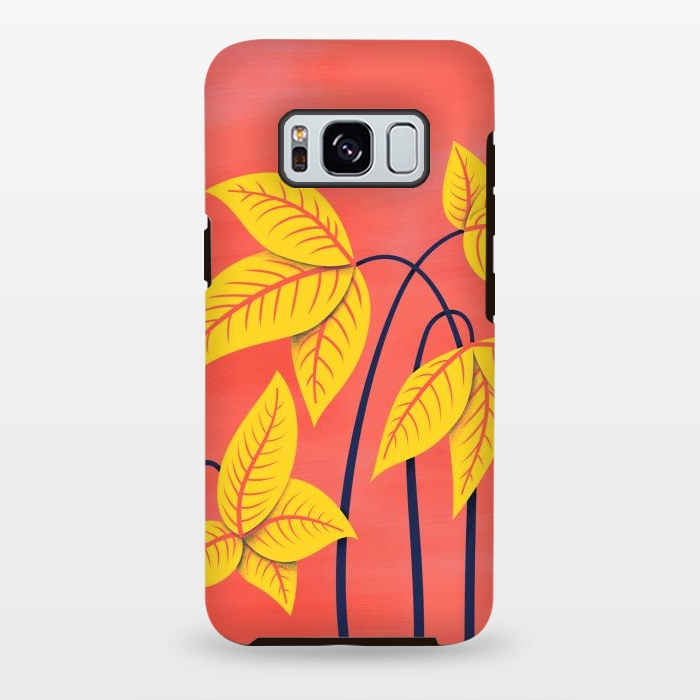 Galaxy S8 plus StrongFit Abstract Flowers Geometric Art In Vibrant Coral And Yellow  by Boriana Giormova