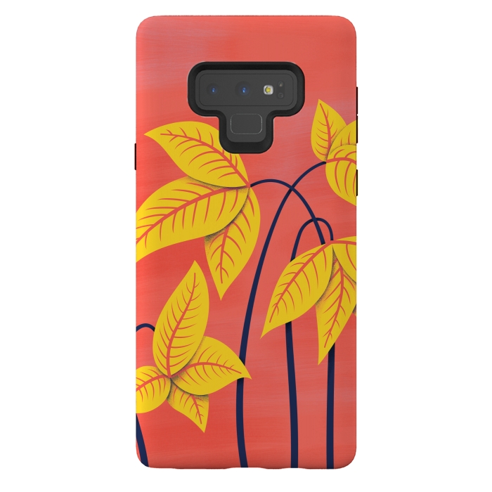 Galaxy Note 9 StrongFit Abstract Flowers Geometric Art In Vibrant Coral And Yellow  by Boriana Giormova