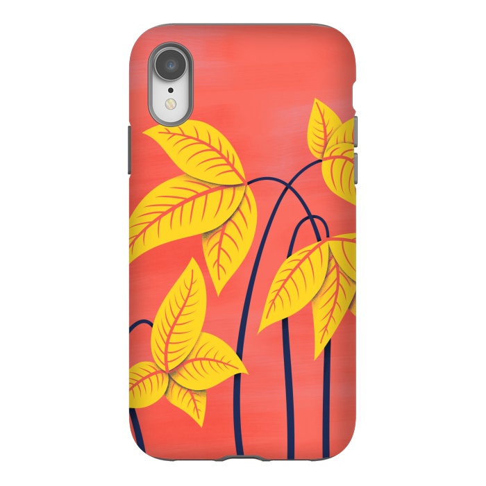 iPhone Xr StrongFit Abstract Flowers Geometric Art In Vibrant Coral And Yellow  by Boriana Giormova