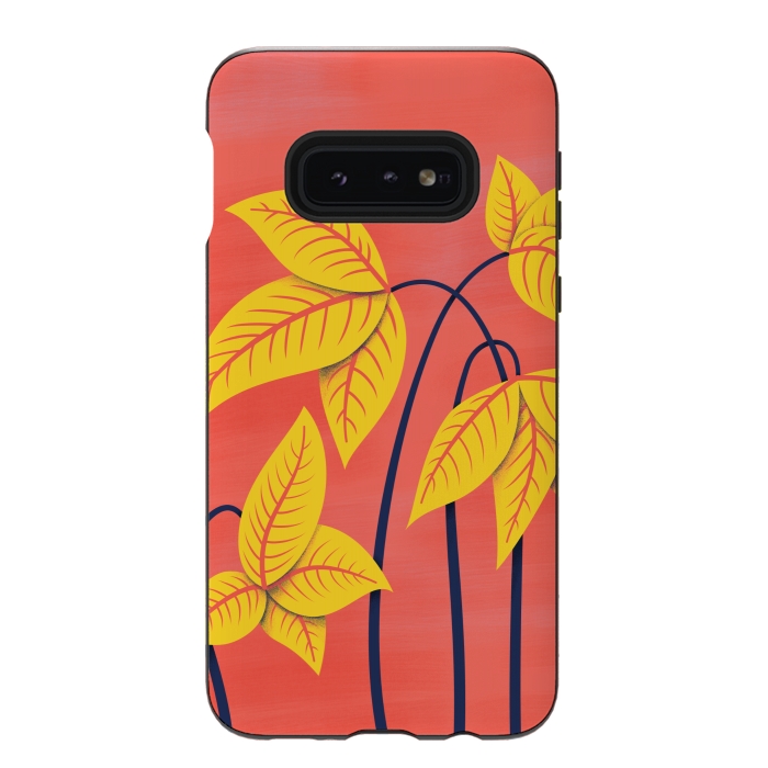 Galaxy S10e StrongFit Abstract Flowers Geometric Art In Vibrant Coral And Yellow  by Boriana Giormova