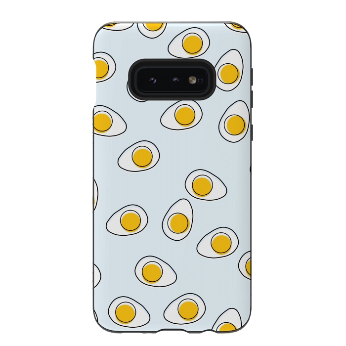 Galaxy S10e StrongFit Cute Eggs on Blue Background by Karolina