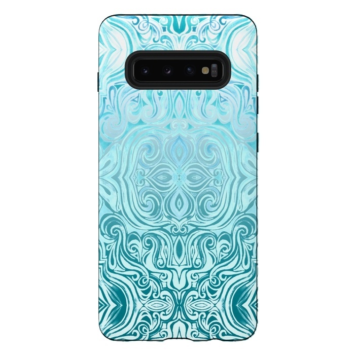 Galaxy S10 plus StrongFit Twists & Turns in Turquoise & Teal by Micklyn Le Feuvre