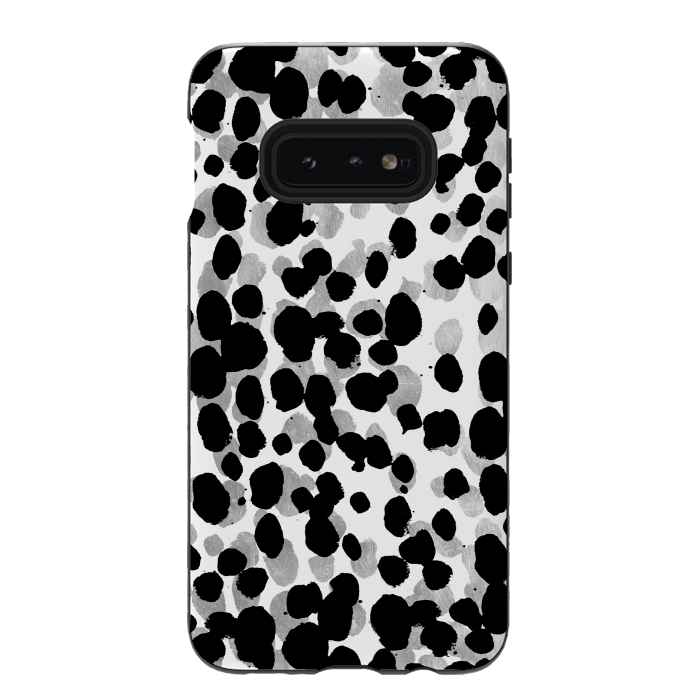 Galaxy S10e StrongFit animal print spots black and silver by Oana 