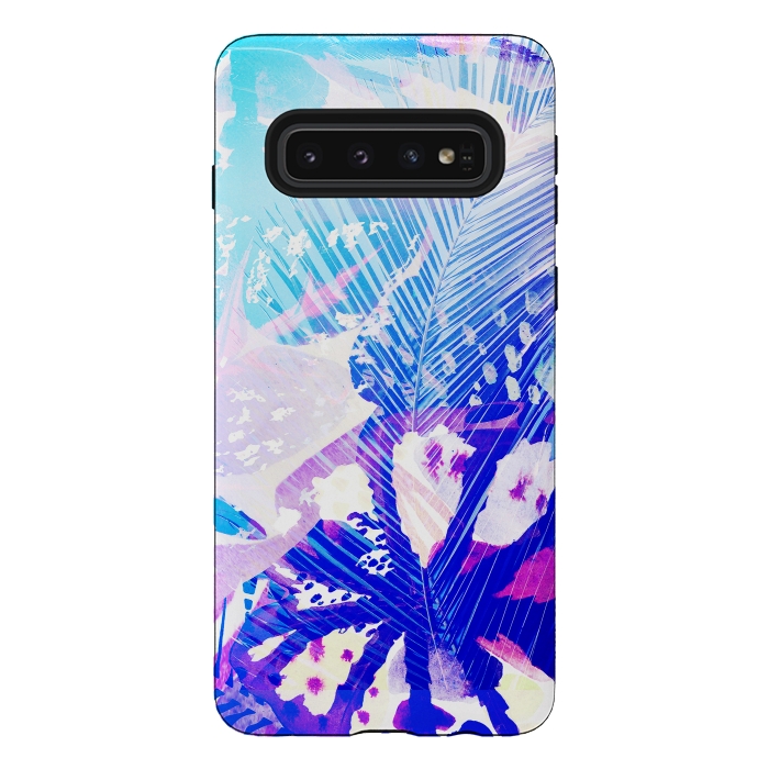 Galaxy S10 StrongFit Tropical palm and ficus leaves gradient painting by Oana 
