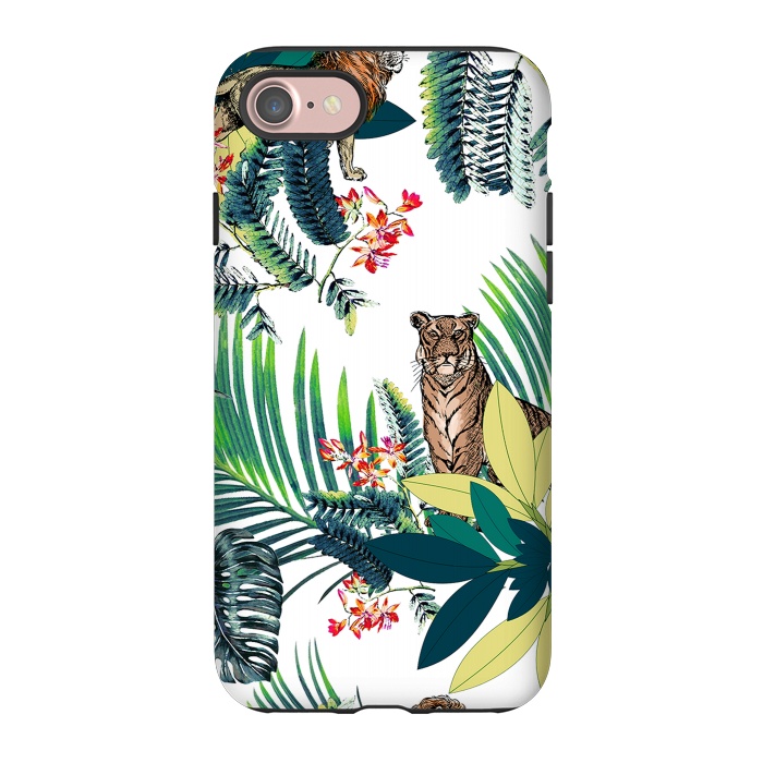 iPhone 7 StrongFit Tiger and tropical jungle leaves and flowers by Oana 