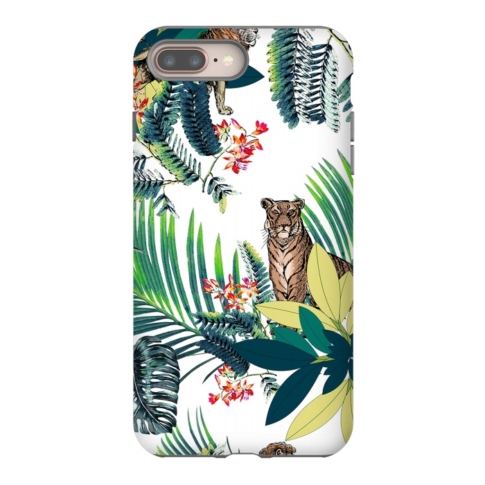 iPhone 7 plus StrongFit Tiger and tropical jungle leaves and flowers by Oana 