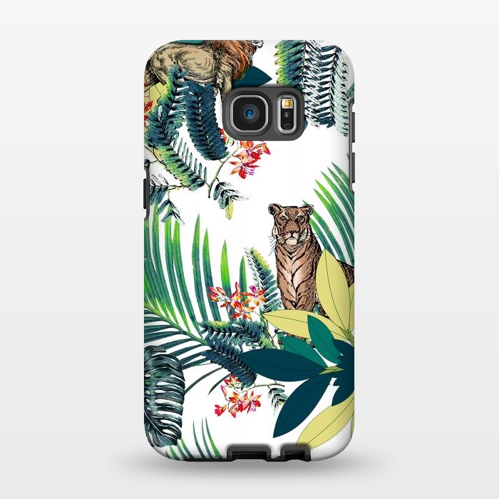 Galaxy S7 EDGE StrongFit Tiger and tropical jungle leaves and flowers by Oana 