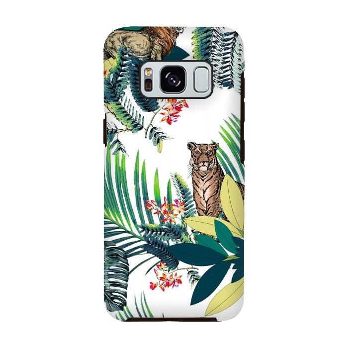 Galaxy S8 StrongFit Tiger and tropical jungle leaves and flowers by Oana 