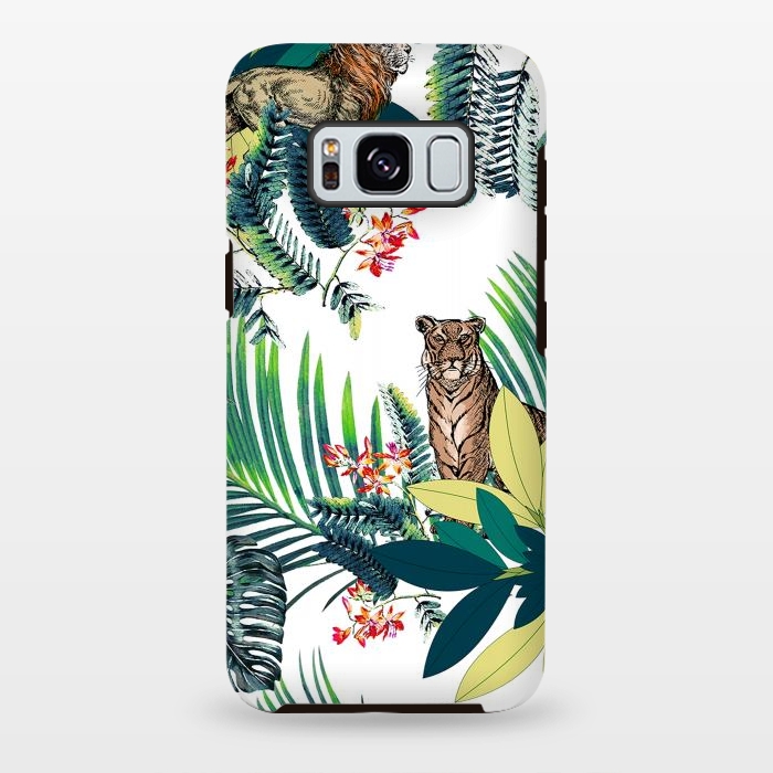 Galaxy S8 plus StrongFit Tiger and tropical jungle leaves and flowers by Oana 