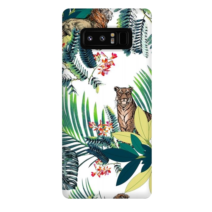 Galaxy Note 8 StrongFit Tiger and tropical jungle leaves and flowers by Oana 