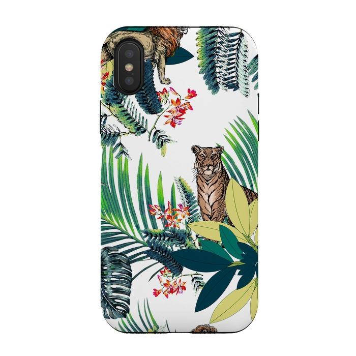 iPhone Xs / X StrongFit Tiger and tropical jungle leaves and flowers by Oana 