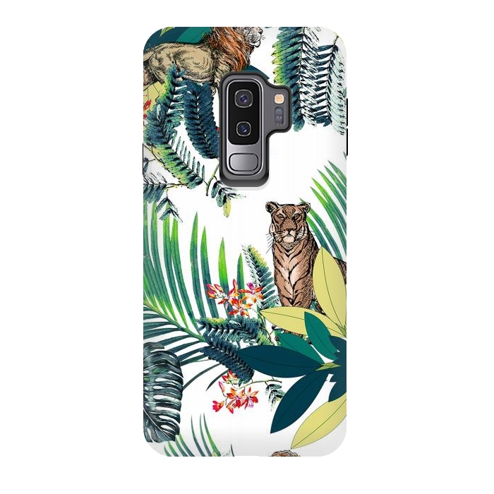 Galaxy S9 plus StrongFit Tiger and tropical jungle leaves and flowers by Oana 