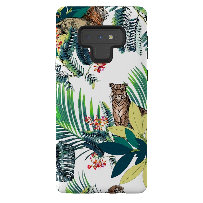 Galaxy Note 9 StrongFit Tiger and tropical jungle leaves and flowers by Oana 
