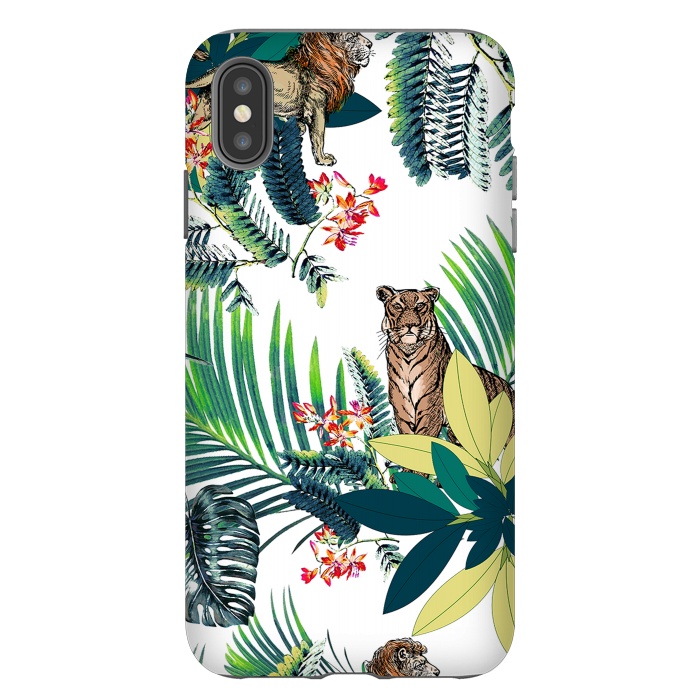 iPhone Xs Max StrongFit Tiger and tropical jungle leaves and flowers by Oana 