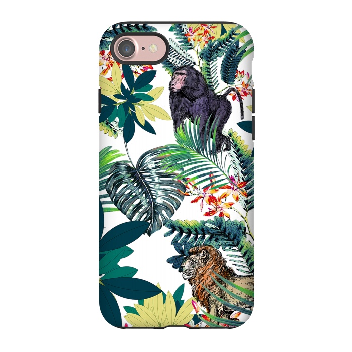 iPhone 7 StrongFit Monkey, lion and tropical foliage illustration by Oana 
