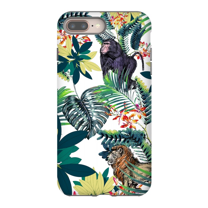 iPhone 7 plus StrongFit Monkey, lion and tropical foliage illustration by Oana 