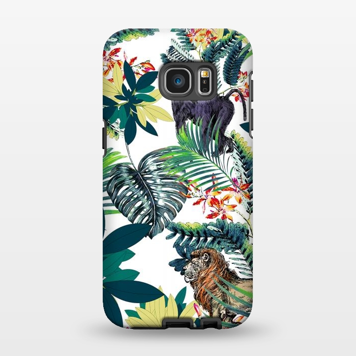 Galaxy S7 EDGE StrongFit Monkey, lion and tropical foliage illustration by Oana 