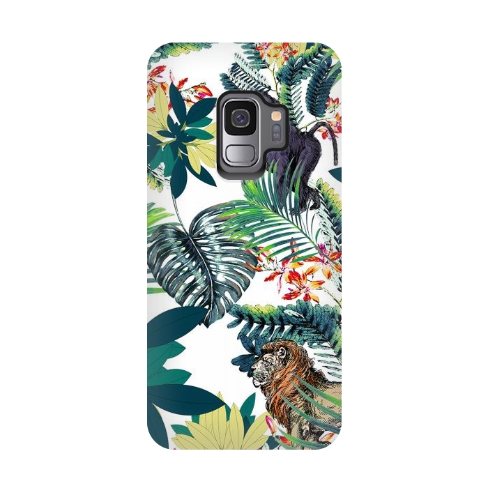 Galaxy S9 StrongFit Monkey, lion and tropical foliage illustration by Oana 