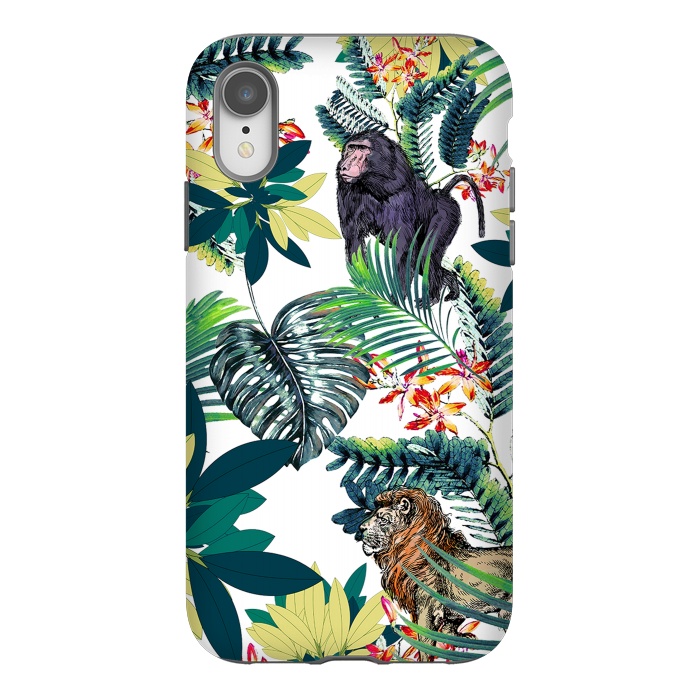 iPhone Xr StrongFit Monkey, lion and tropical foliage illustration by Oana 