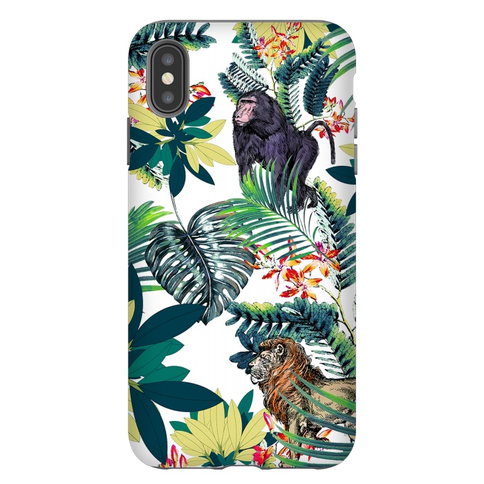 iPhone Xs Max StrongFit Monkey, lion and tropical foliage illustration by Oana 