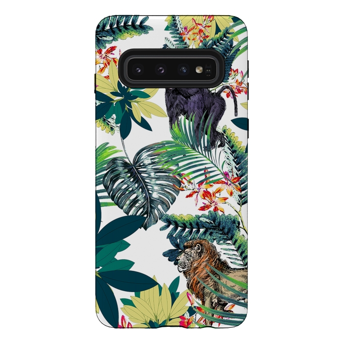 Galaxy S10 StrongFit Monkey, lion and tropical foliage illustration by Oana 