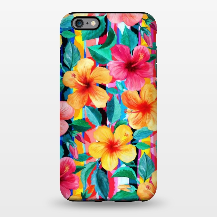 iPhone 6/6s plus StrongFit OTT Maximalist Hawaiian Hibiscus Floral with Stripes by Micklyn Le Feuvre