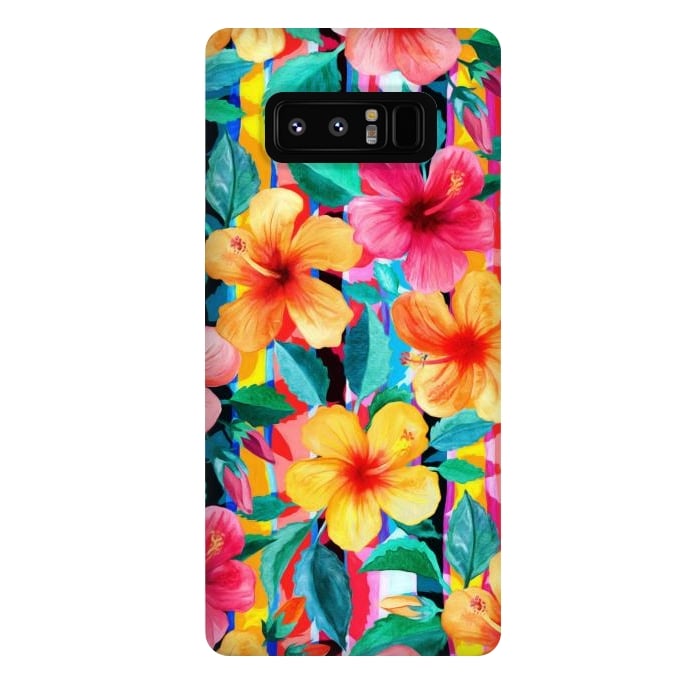 Galaxy Note 8 StrongFit OTT Maximalist Hawaiian Hibiscus Floral with Stripes by Micklyn Le Feuvre