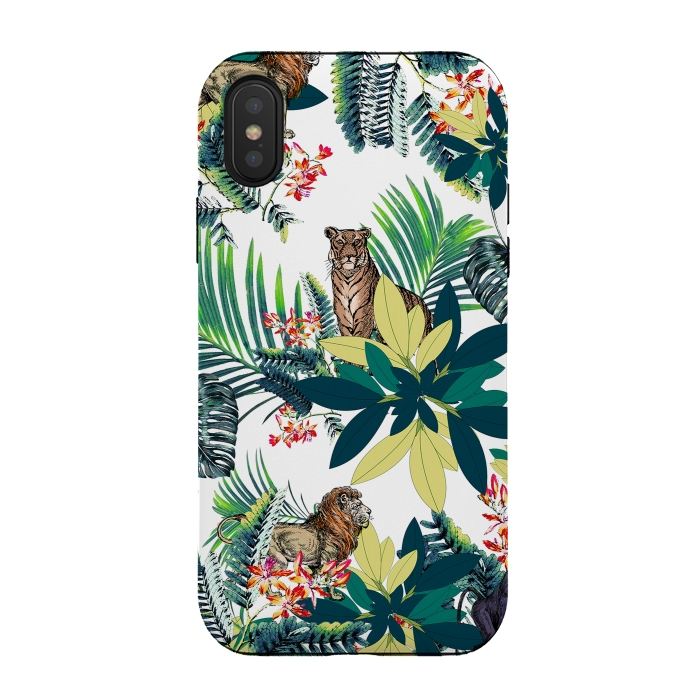 iPhone Xs / X StrongFit Tropical leaves and jungle animals  by Oana 