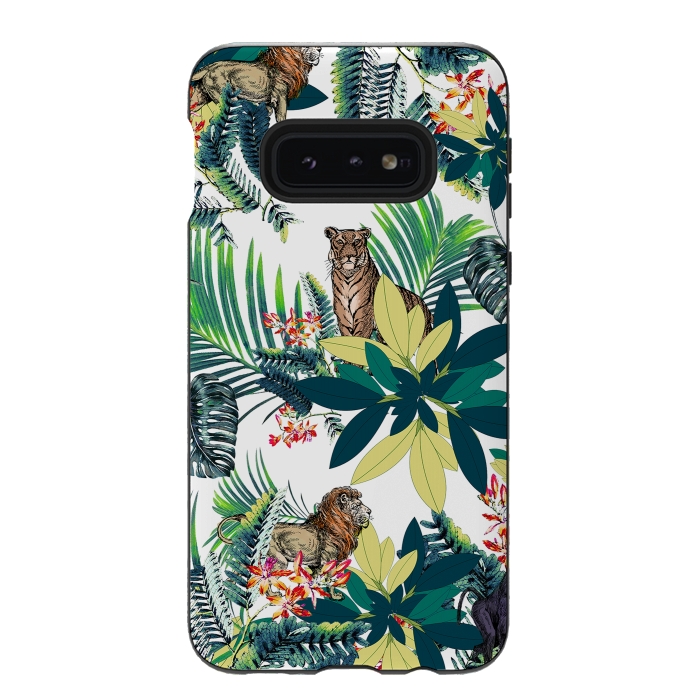 Galaxy S10e StrongFit Tropical leaves and jungle animals  by Oana 
