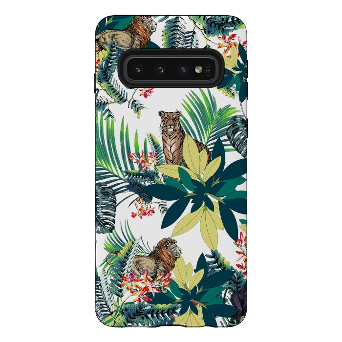 Galaxy S10 StrongFit Tropical leaves and jungle animals  by Oana 
