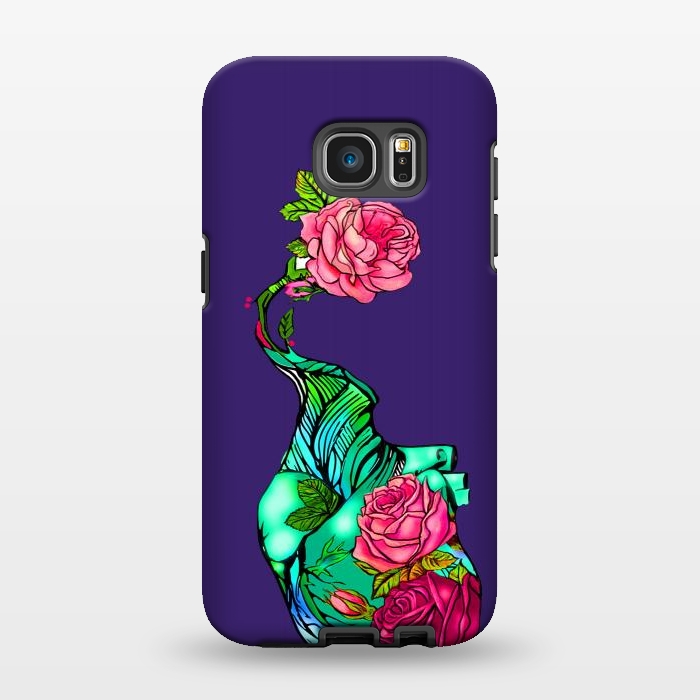 Galaxy S7 EDGE StrongFit Heart floral design colorful pink roses peonies by Josie